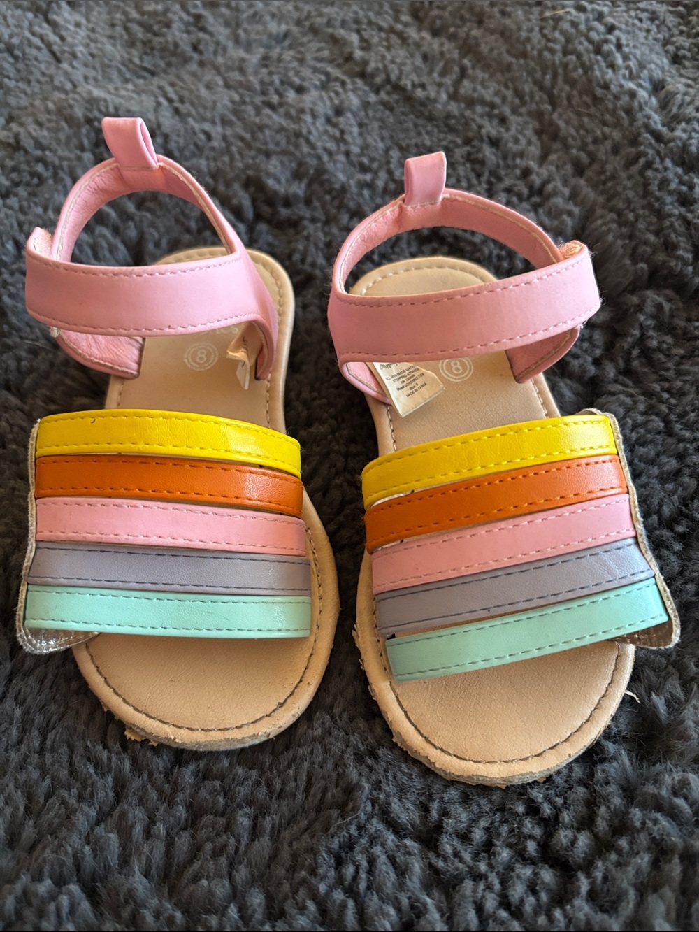 Girls Pink Strappy Sandals with Rainbow Accent Bands